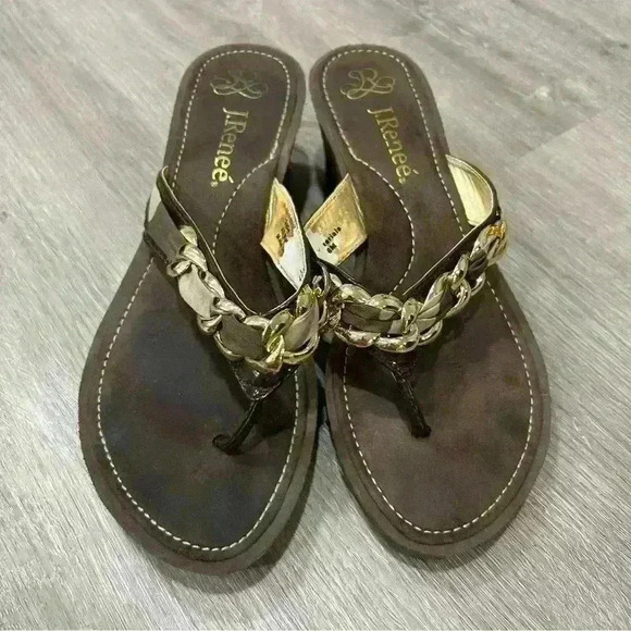 J. Renee Brown Wedge Flip Flop Sandals - Picture 2 of 5